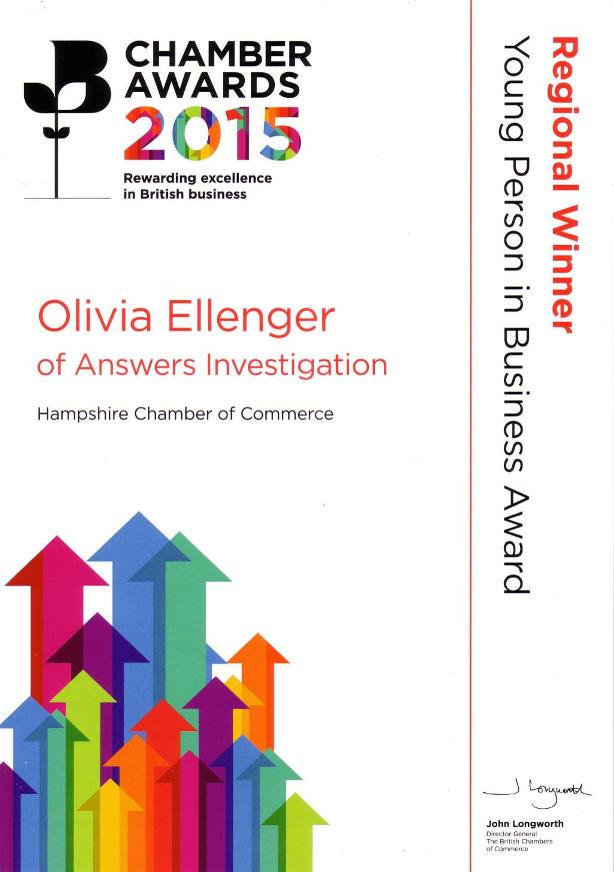 Chamber Business Award winner Olivia Ellenger Private Investigator